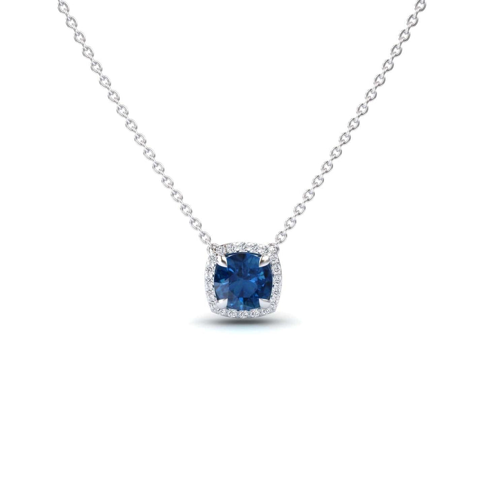 London Blue Topaz & Diamond Halo Necklace - Eileen