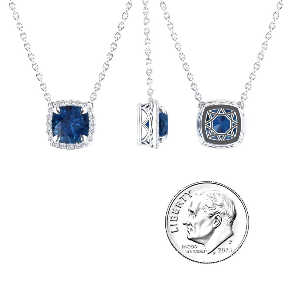 London Blue Topaz & Diamond Halo Necklace - Eileen