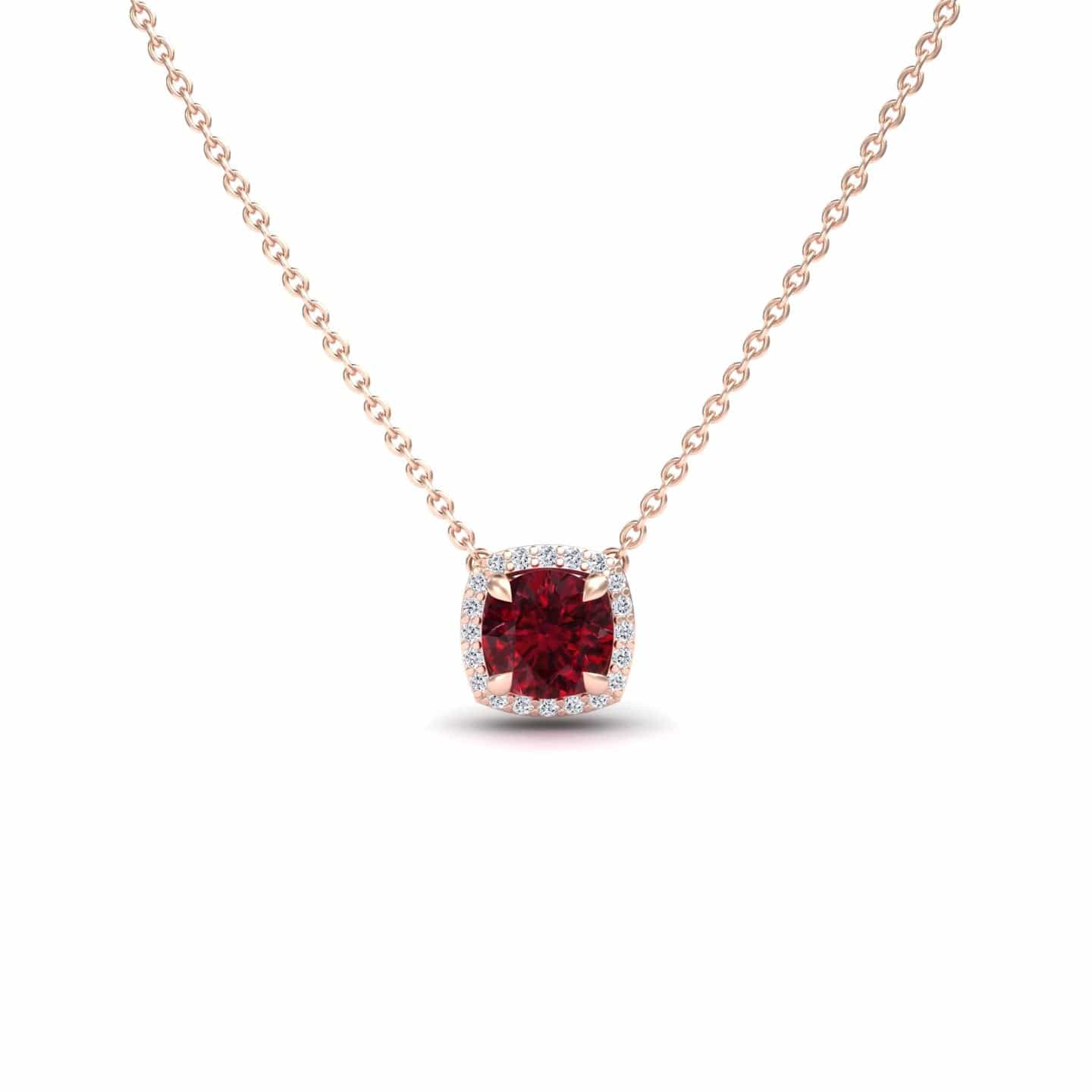 Lab Grown Ruby & Diamond Halo Necklace - Eileen