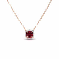 Lab Grown Ruby & Diamond Halo Necklace - Eileen