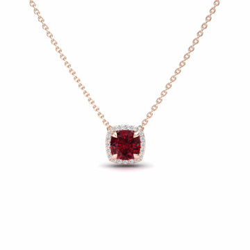 Lab Grown Ruby & Diamond Halo Necklace - Eileen
