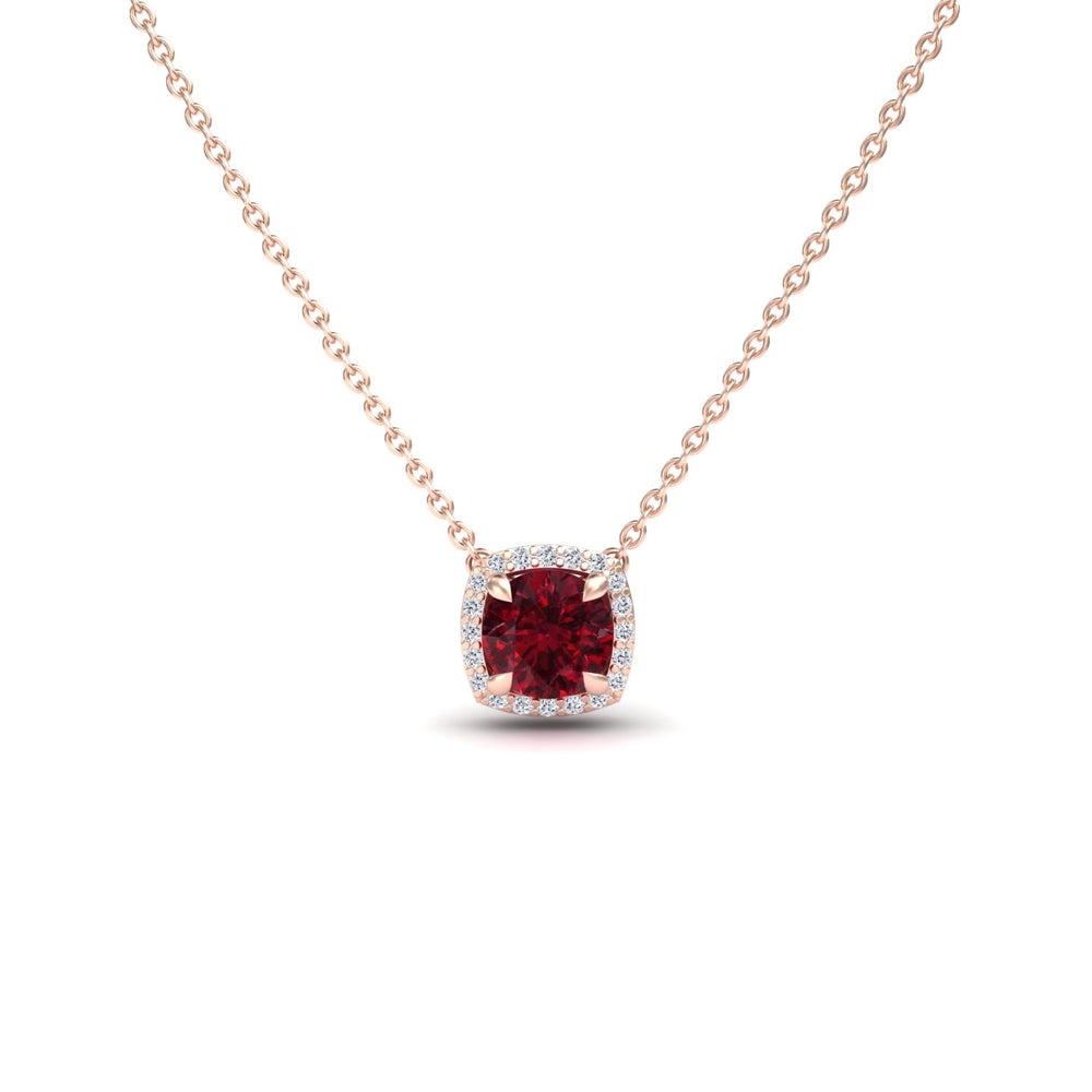 Lab Grown Ruby & Diamond Halo Necklace - Eileen