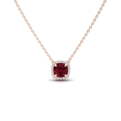 Lab Grown Ruby & Diamond Halo Necklace