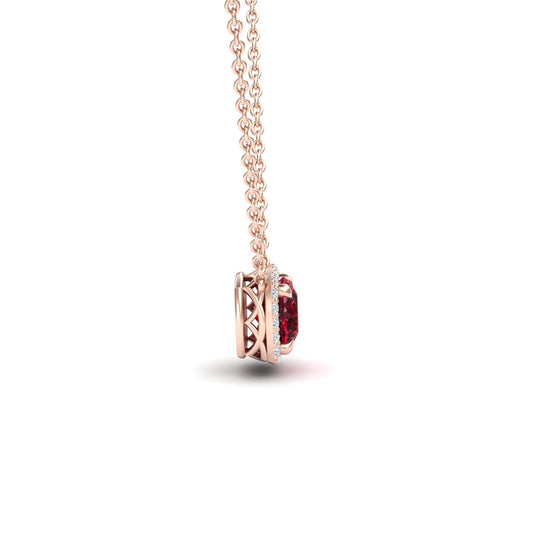 Lab Grown Ruby & Diamond Halo Necklace - Eileen