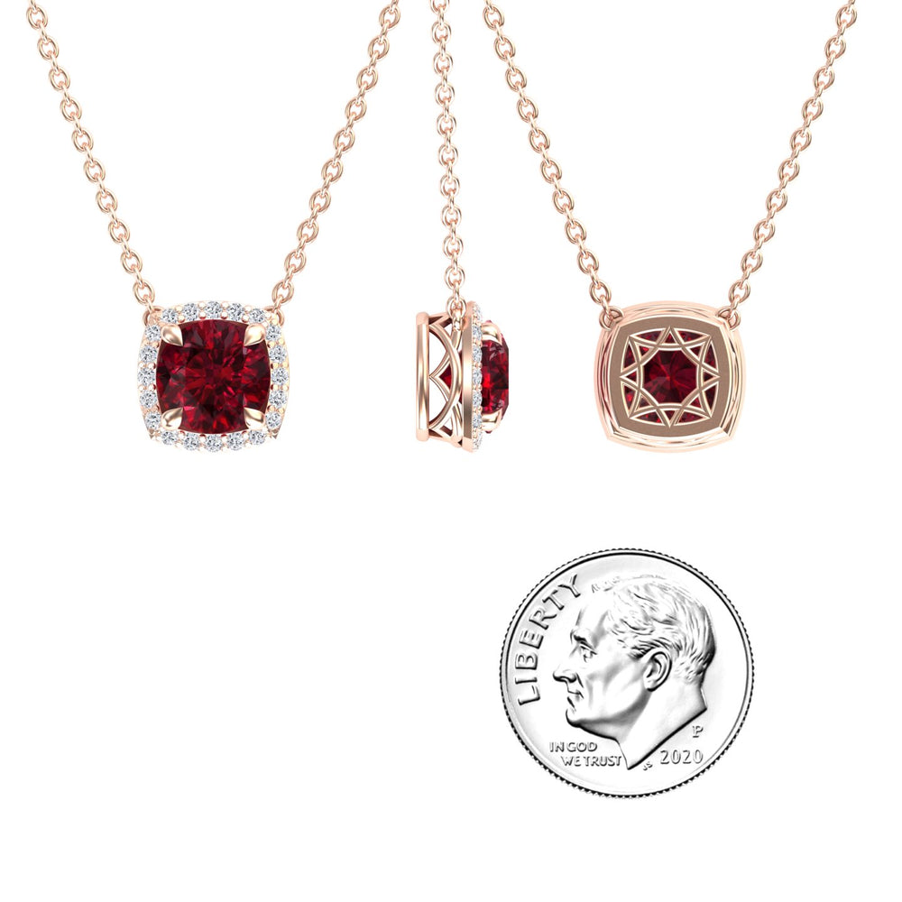 Lab Grown Ruby & Diamond Halo Necklace - Eileen