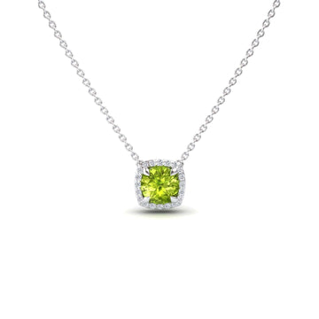 Peridot & Diamond Halo Necklace - Eileen