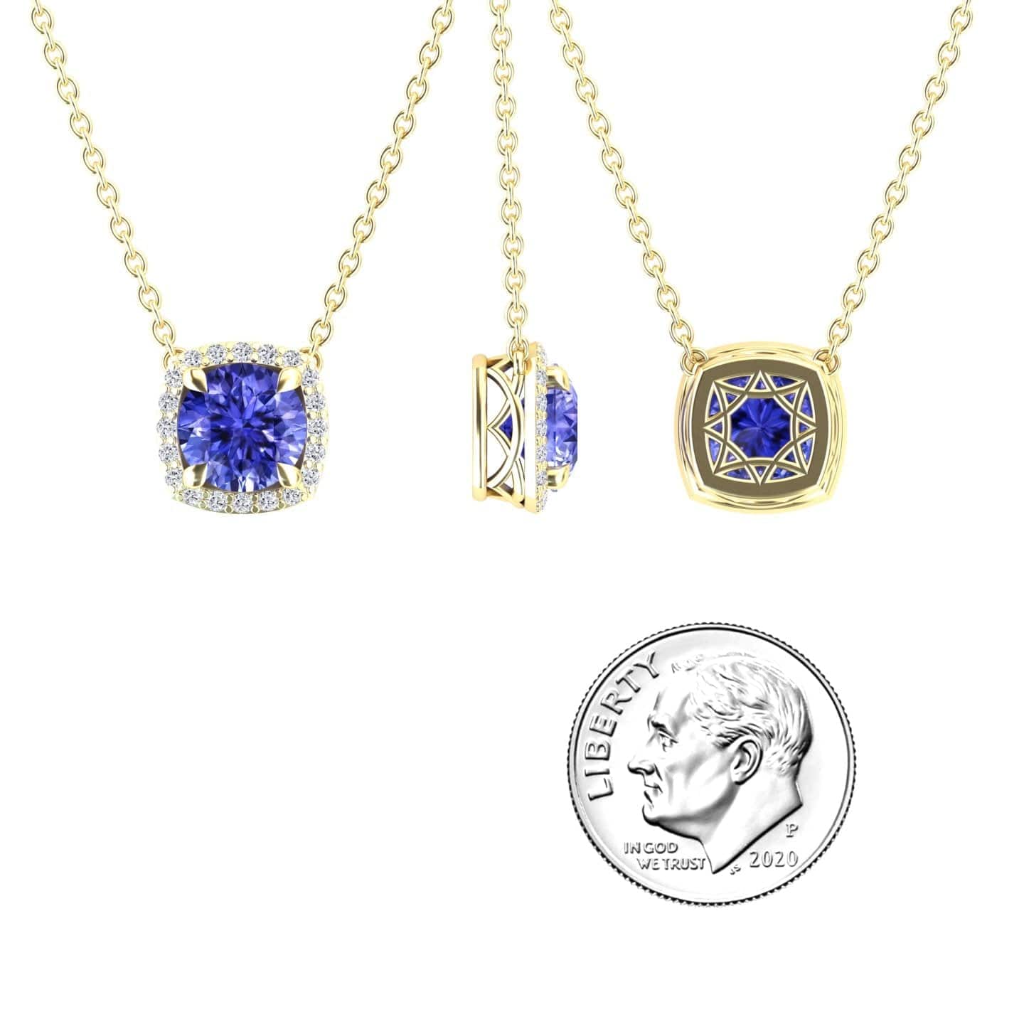Tanzanite & Diamond Halo Necklace - Eileen