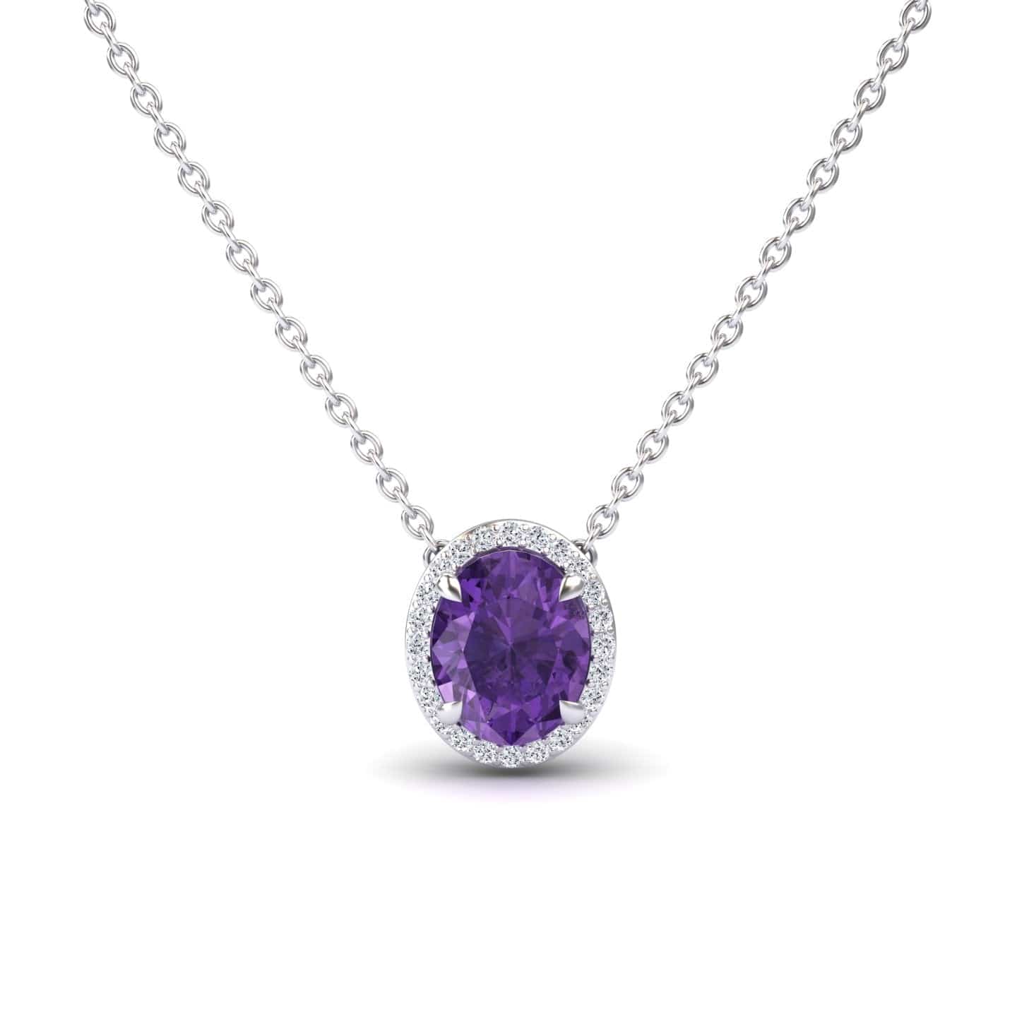 Amethyst & Diamond Halo Necklace - Fabiola