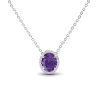 Amethyst & Diamond Halo Necklace - Fabiola