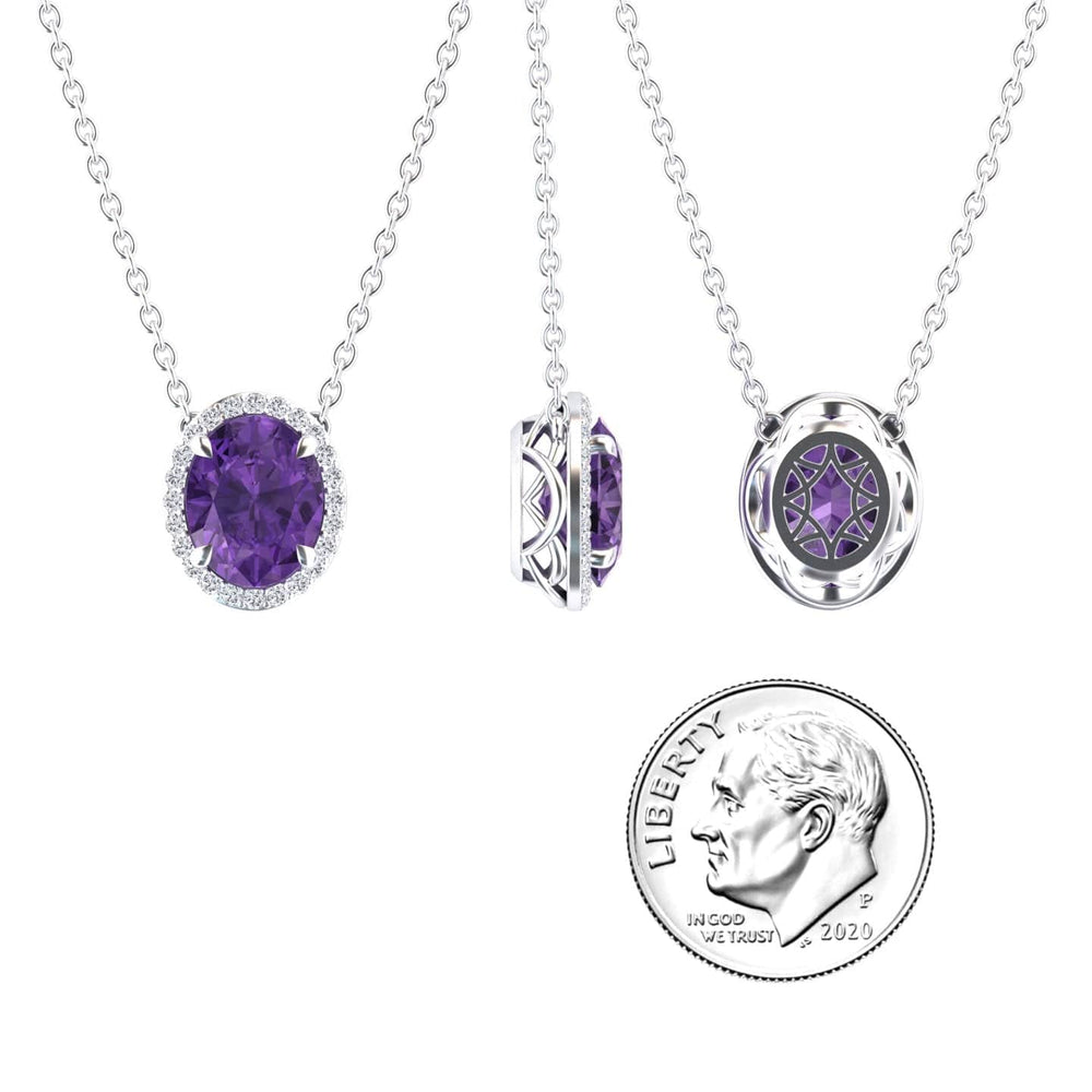 Amethyst & Diamond Halo Necklace - Fabiola