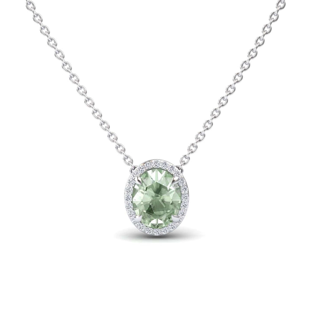 Green Amethyst & Diamond Halo Necklace - Fabiola