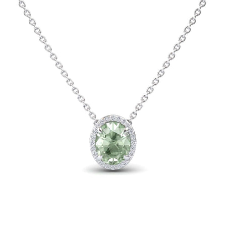 Green Amethyst & Diamond Halo Necklace - Fabiola