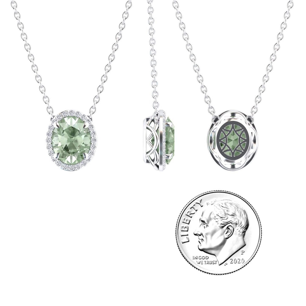 Green Amethyst & Diamond Halo Necklace - Fabiola