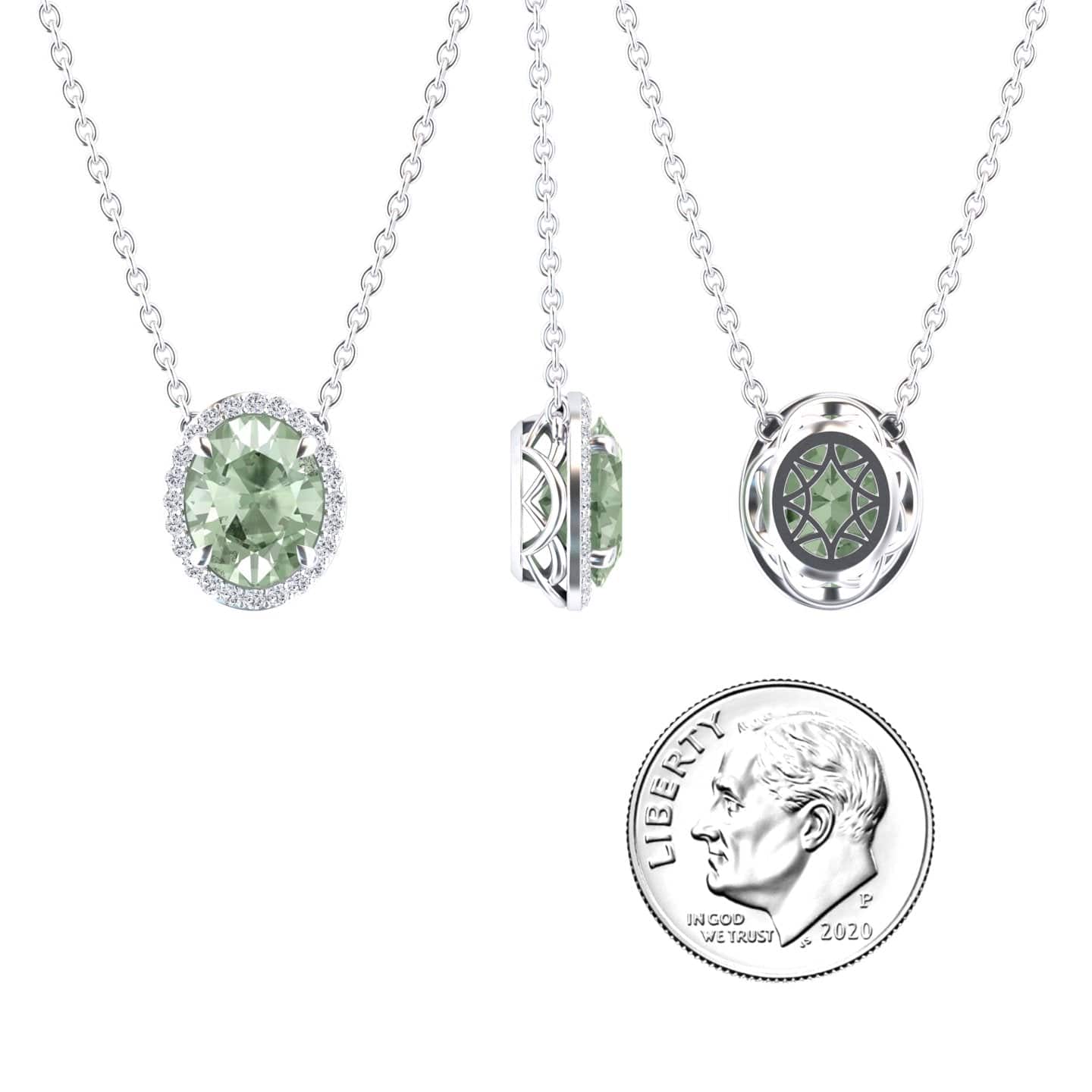 Green Amethyst & Diamond Halo Necklace - Fabiola