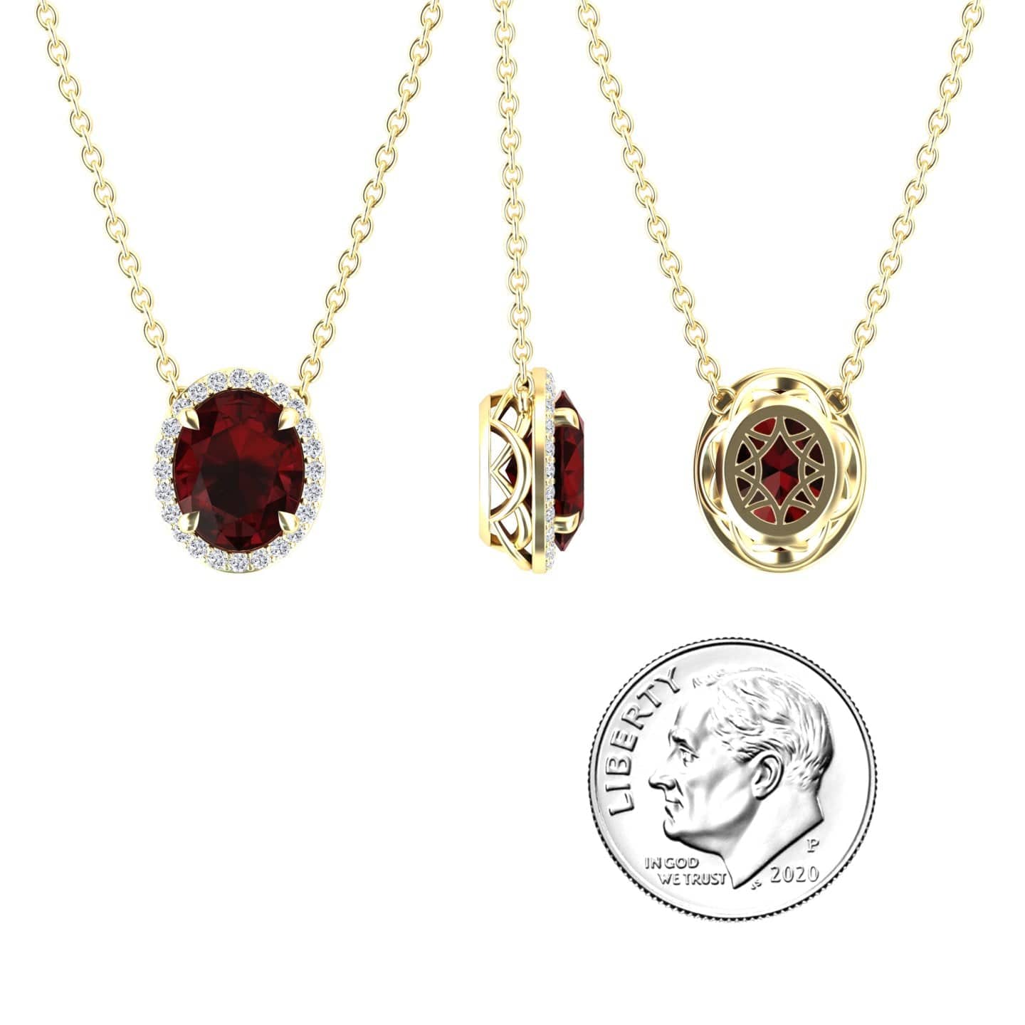 Garnet & Diamond Halo Necklace - Fabiola