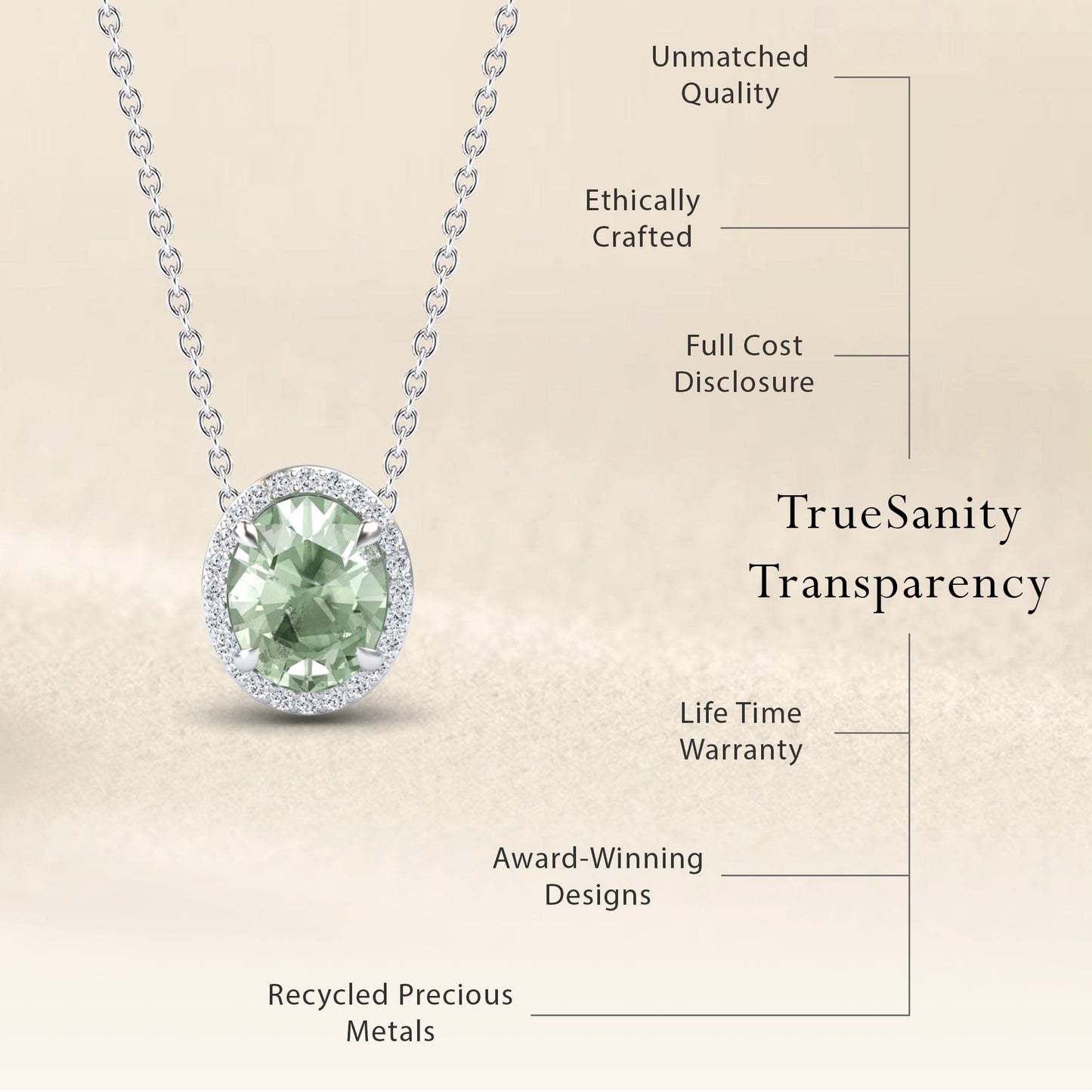 Green Amethyst & Diamond Halo Necklace - Fabiola