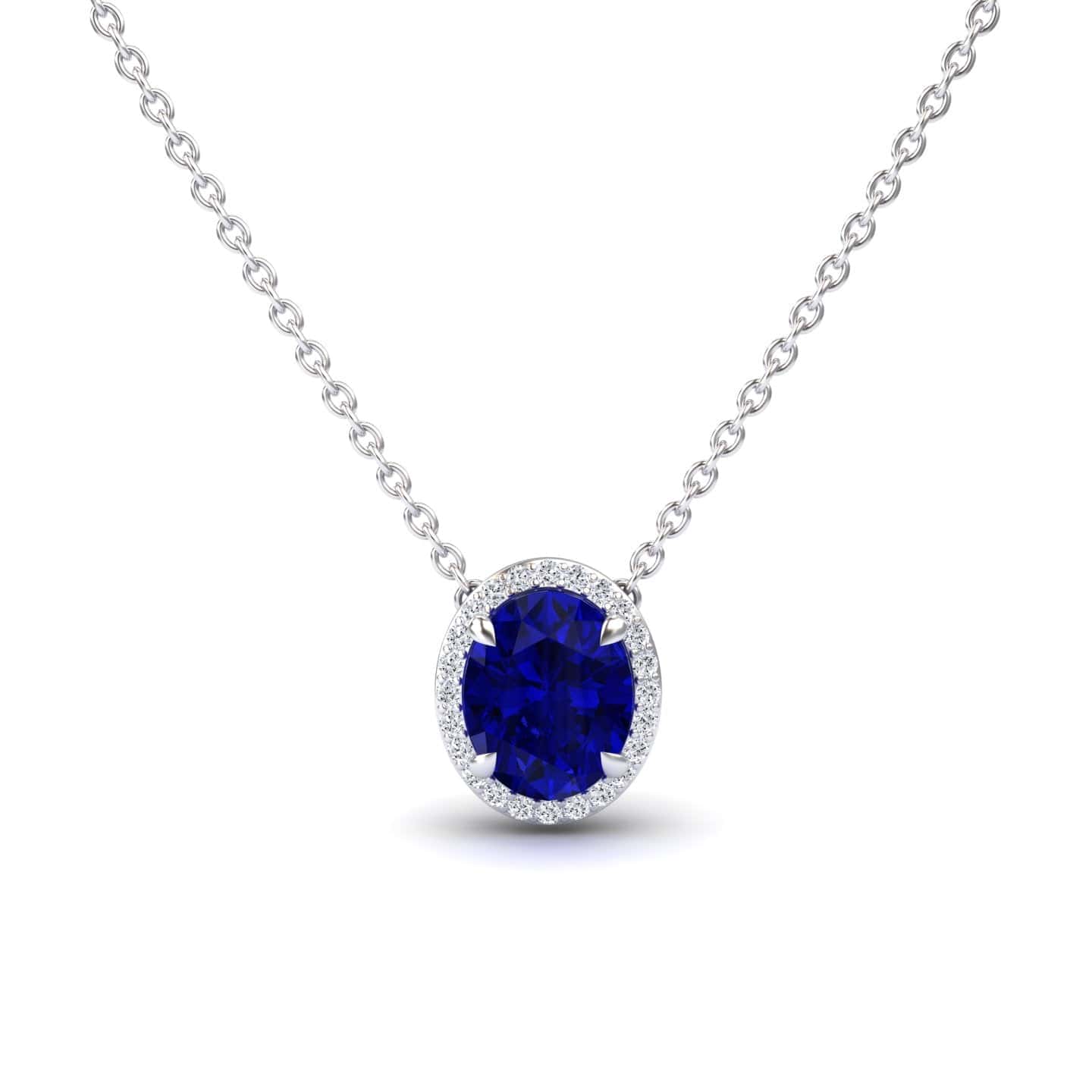 Lab Grown Blue Sapphire & Diamond Halo Necklace - Fabiola