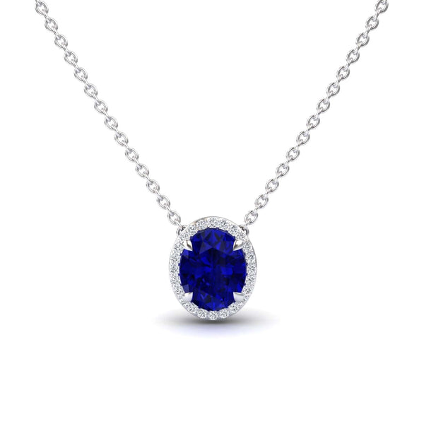 Lab Grown Blue Sapphire & Diamond Halo Necklace - Fabiola