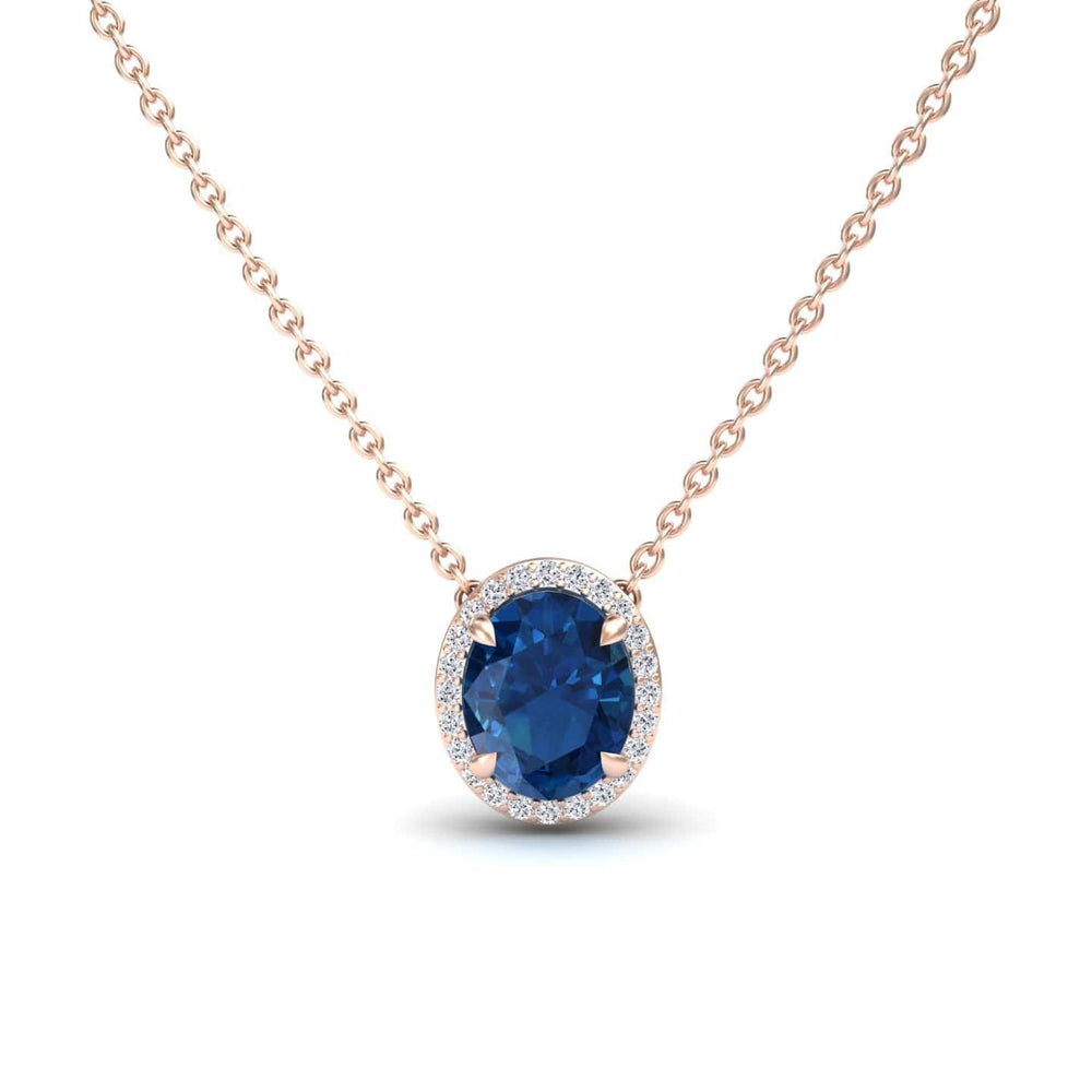 London Blue Topaz & Diamond Halo Necklace - Fabiola