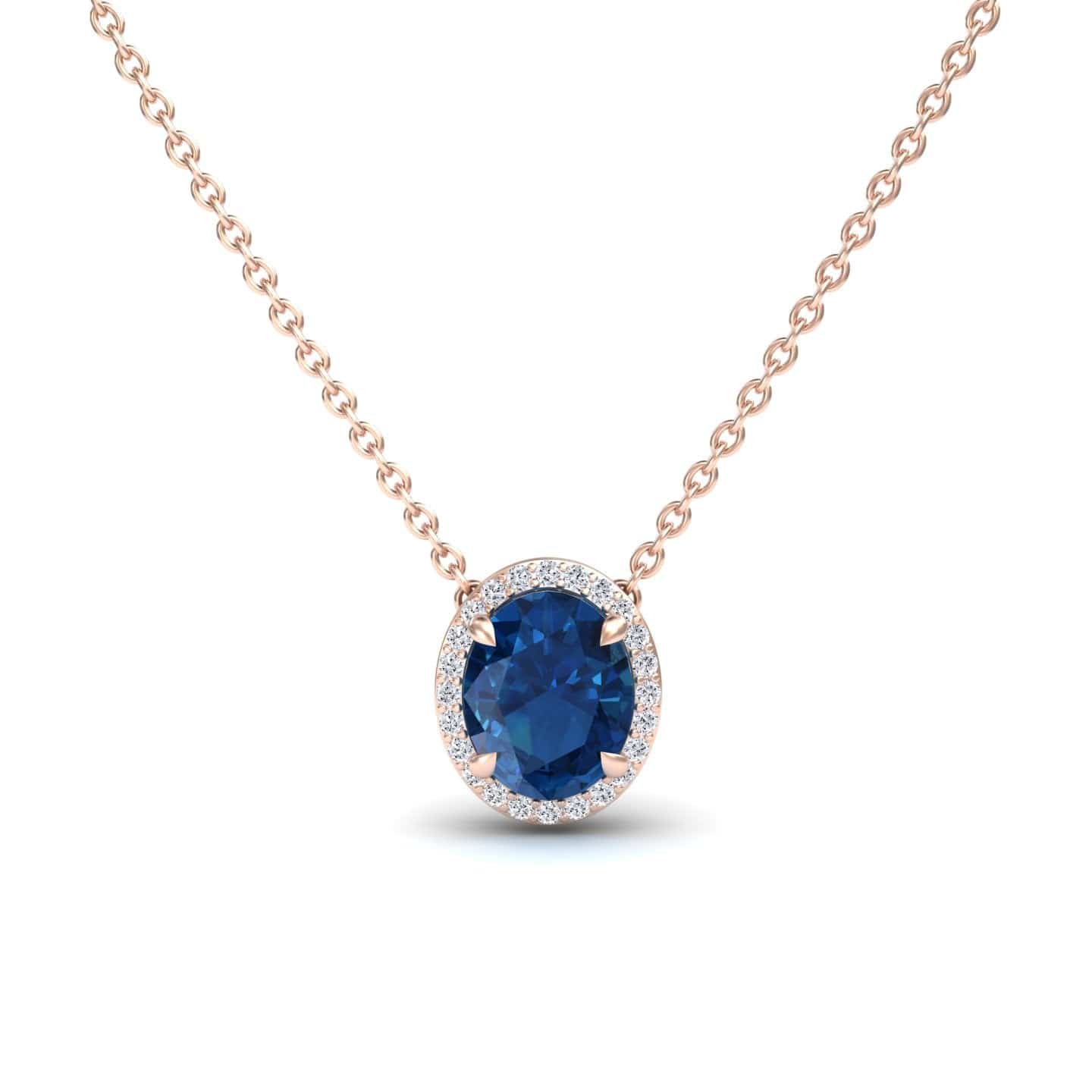 London Blue Topaz & Diamond Halo Necklace - Fabiola