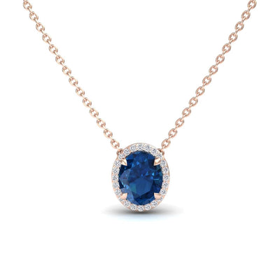 London Blue Topaz & Diamond Halo Necklace