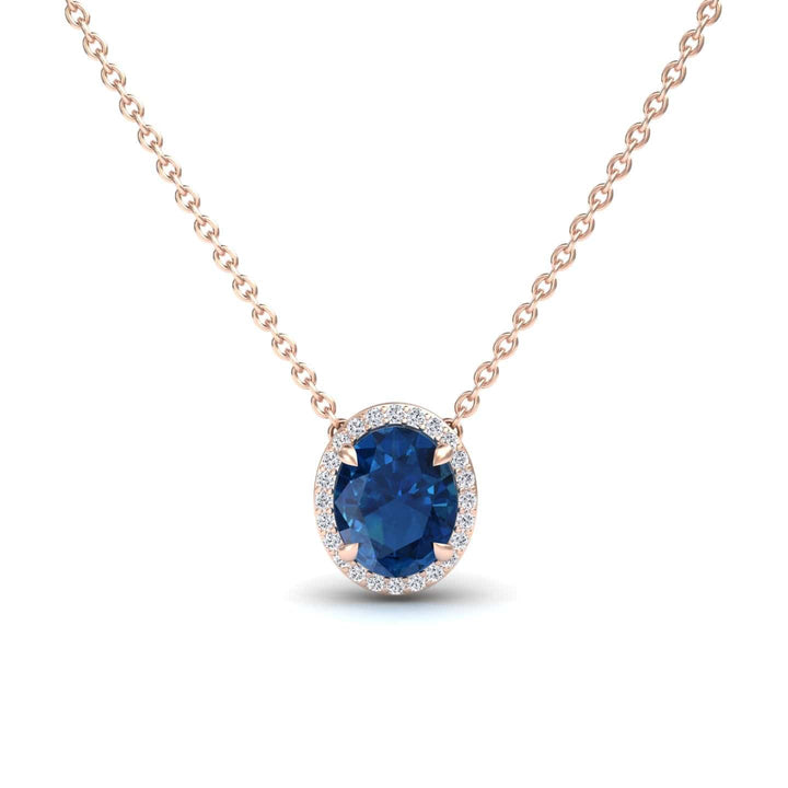 London Blue Topaz & Diamond Halo Necklace - Fabiola