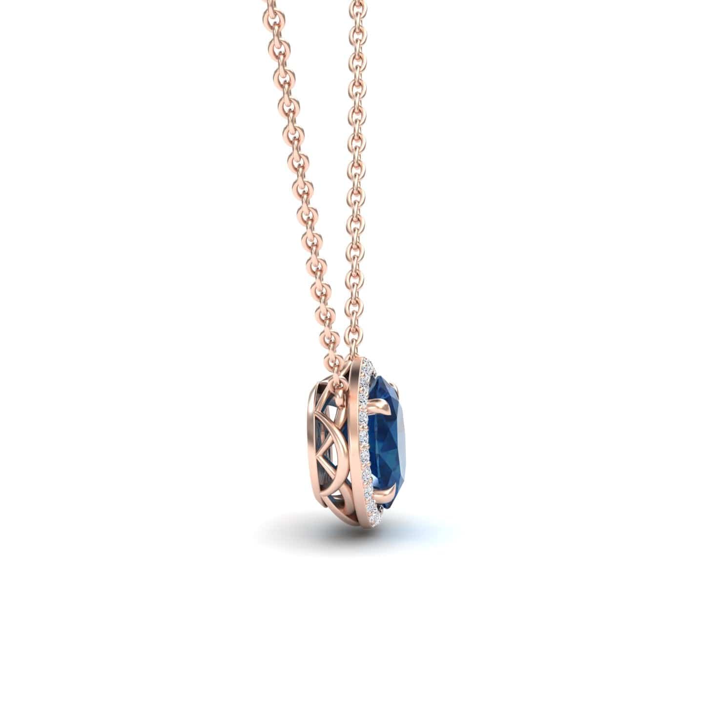 London Blue Topaz & Diamond Halo Necklace - Fabiola