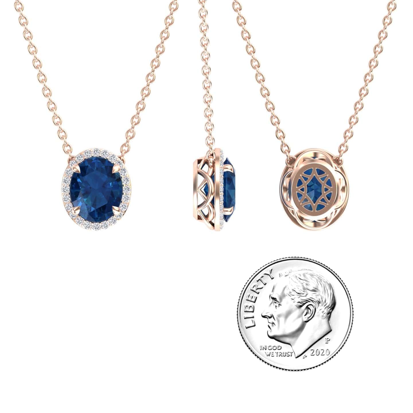 London Blue Topaz & Diamond Halo Necklace - Fabiola