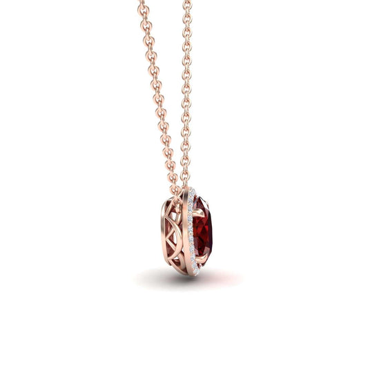 Lab Grown Ruby & Diamond Halo Necklace - Fabiola