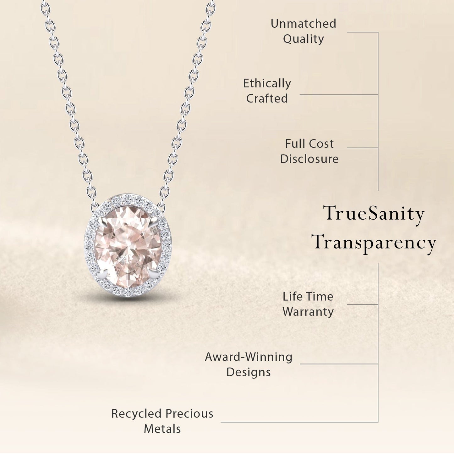 Morganite & Diamond Halo Necklace - Fabiola