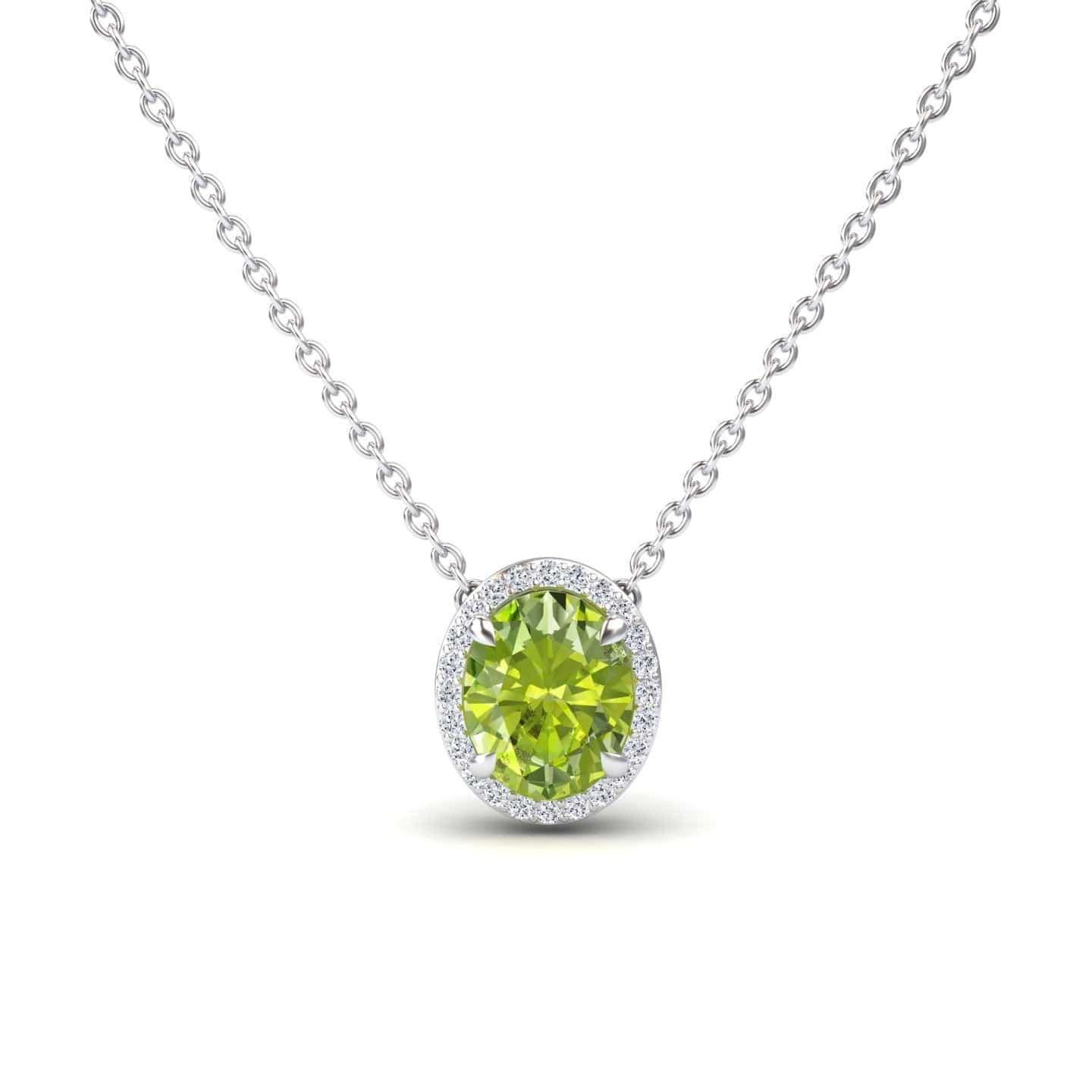 Peridot & Diamond Halo Necklace - Fabiola
