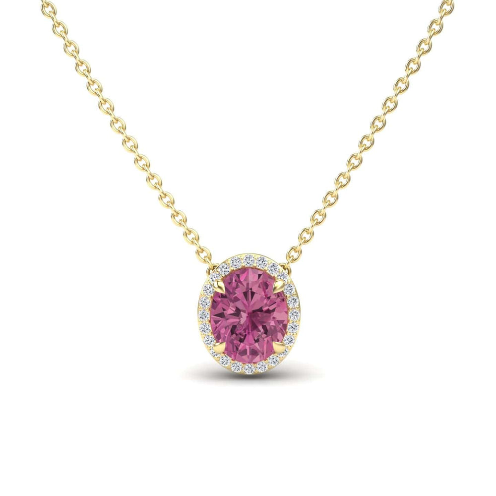 Pink Tourmaline & Diamond Halo Necklace - Fabiola