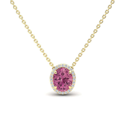 Pink Tourmaline & Diamond Halo Necklace
