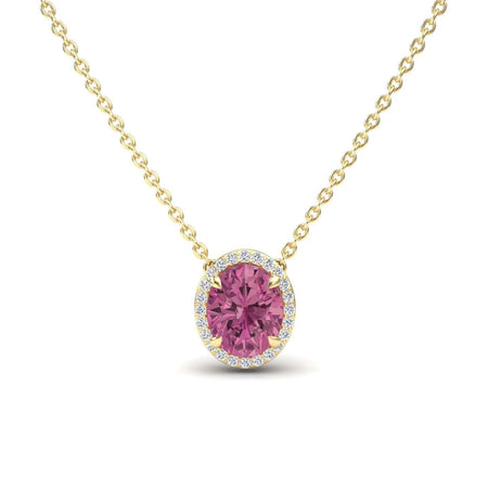 Pink Tourmaline & Diamond Halo Necklace - Fabiola