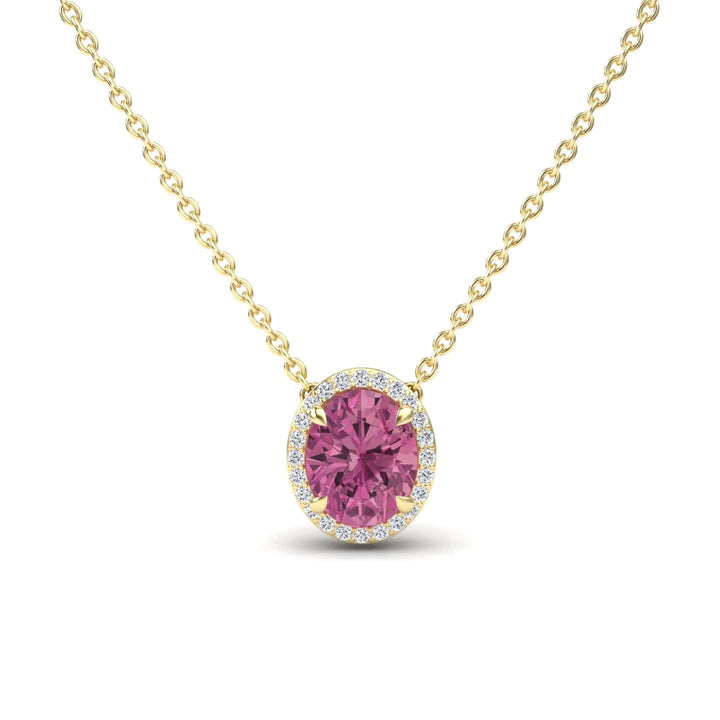 Pink Tourmaline & Diamond Halo Necklace - Fabiola