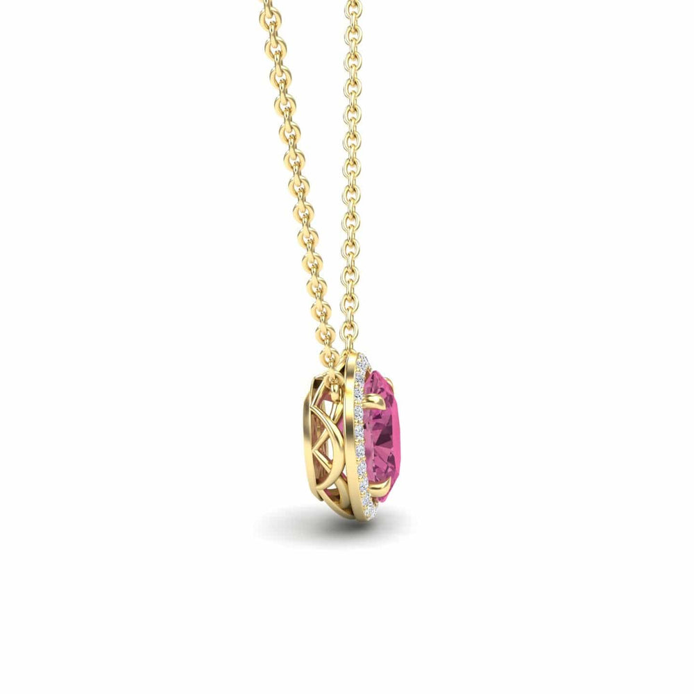 Pink Tourmaline & Diamond Halo Necklace - Fabiola
