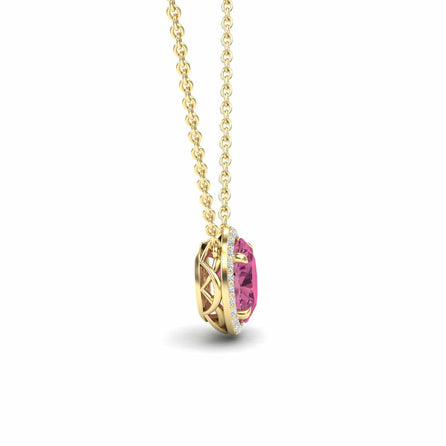 Pink Tourmaline & Diamond Halo Necklace - Fabiola