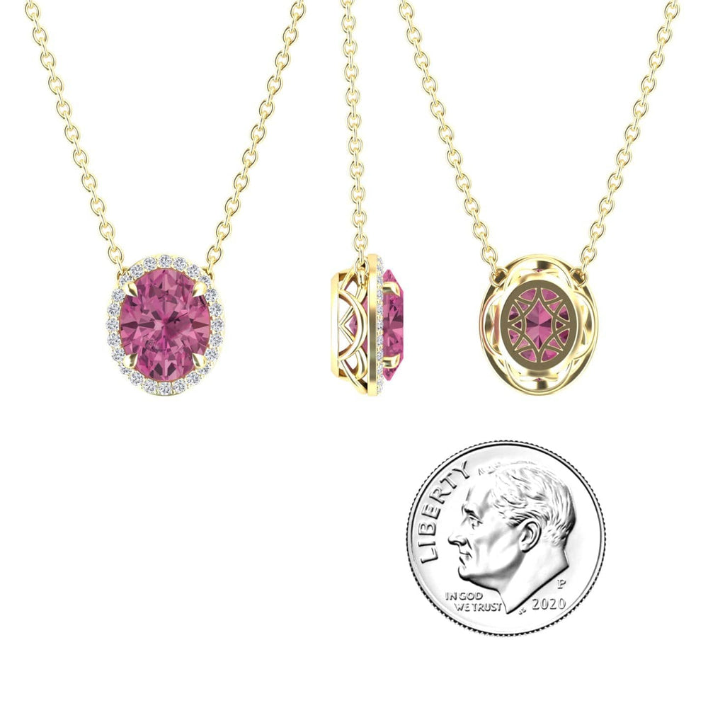 Pink Tourmaline & Diamond Halo Necklace - Fabiola