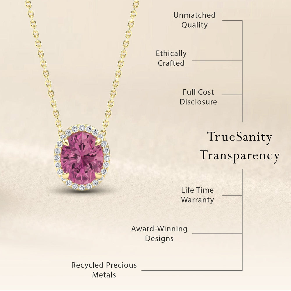 Pink Tourmaline & Diamond Halo Necklace - Fabiola