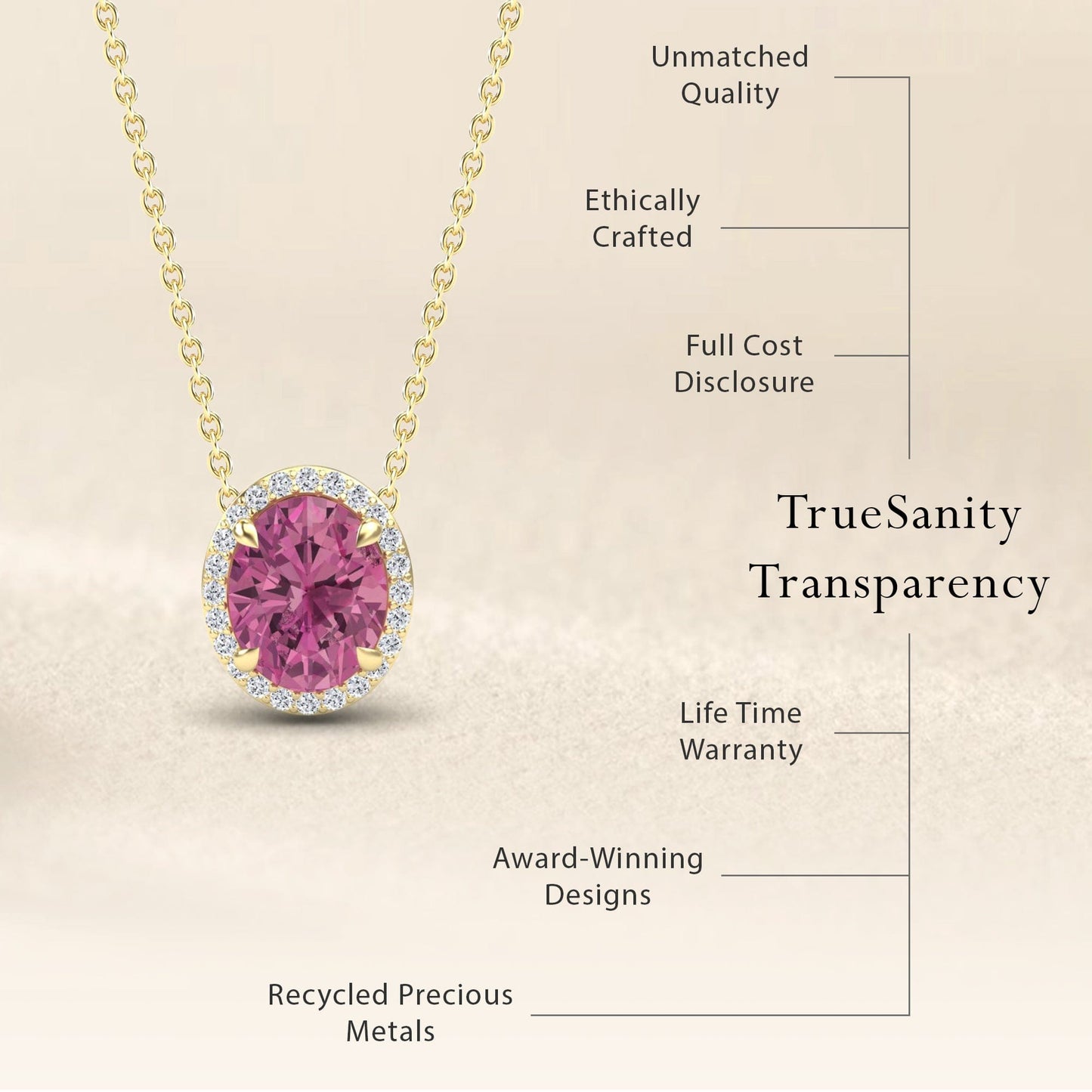Pink Tourmaline & Diamond Halo Necklace - Fabiola