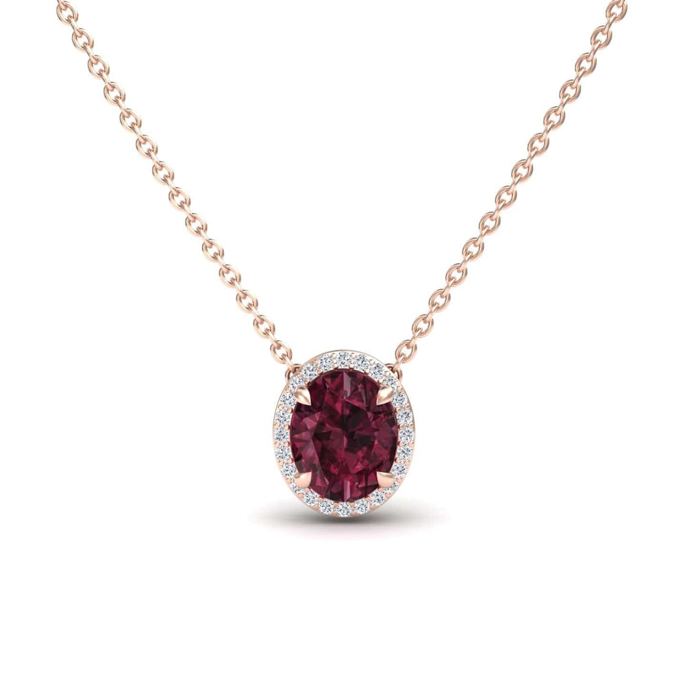 Rhodolite Garnet & Diamond Halo Necklace - Fabiola