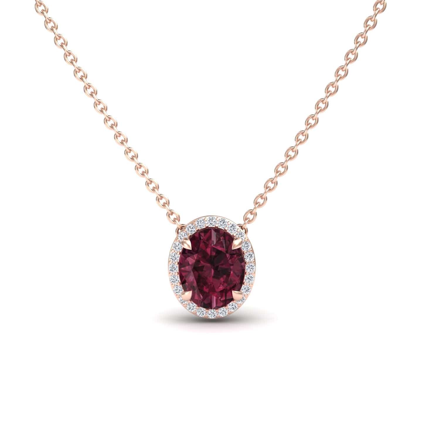 Rhodolite Garnet & Diamond Halo Necklace - Fabiola