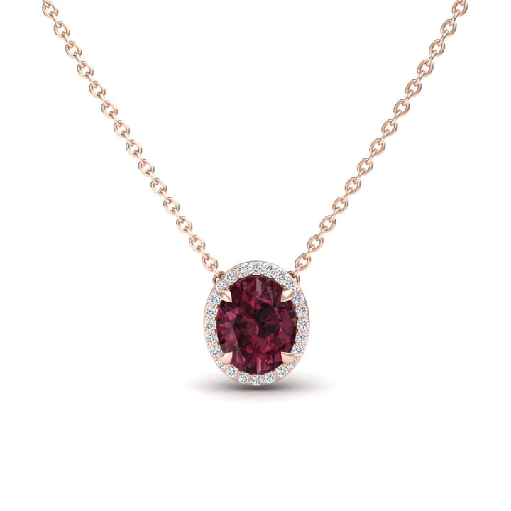 Rhodolite Garnet & Diamond Halo Necklace - Fabiola