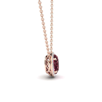 Rhodolite Garnet & Diamond Halo Necklace - Fabiola