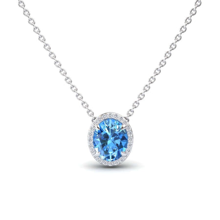 Swiss Blue Topaz & Diamond Halo Necklace - Fabiola