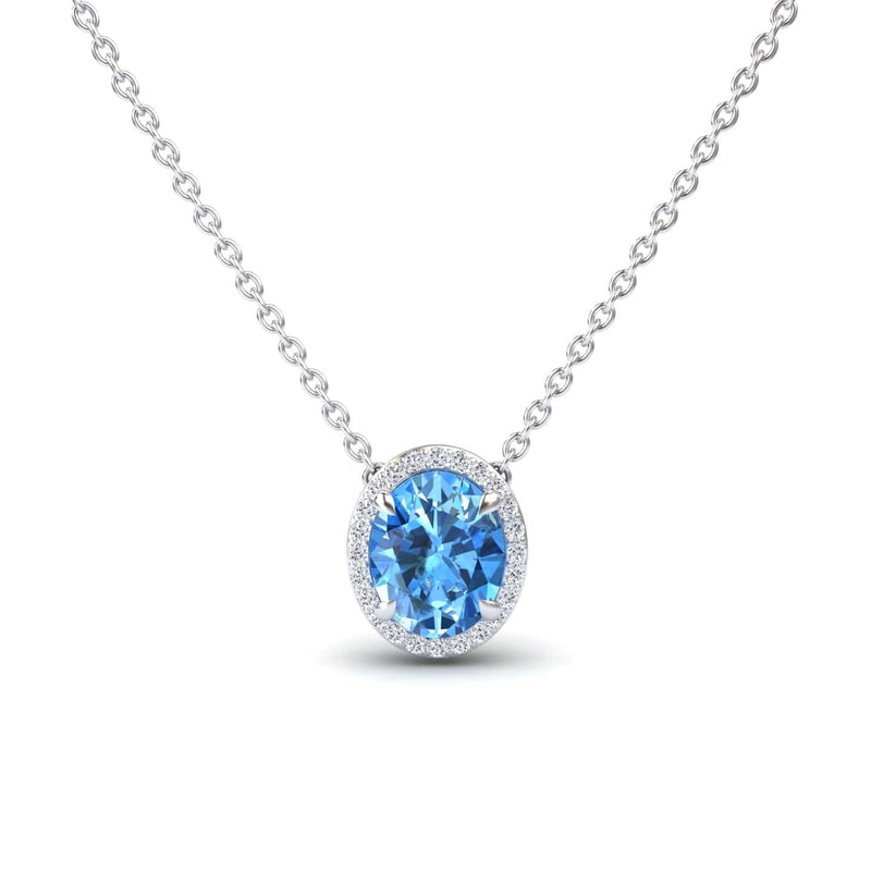 Swiss Blue Topaz & Diamond Halo Necklace - Fabiola