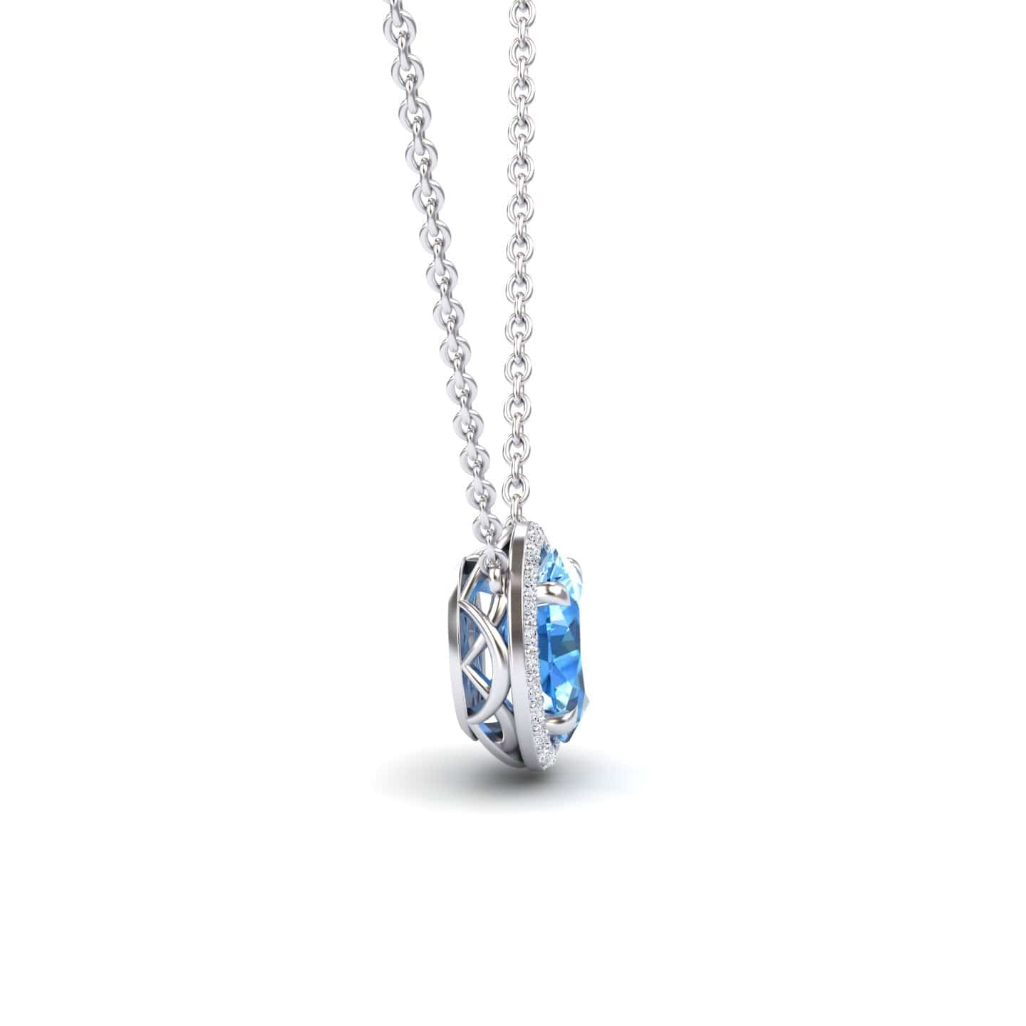 Swiss Blue Topaz & Diamond Halo Necklace - Fabiola