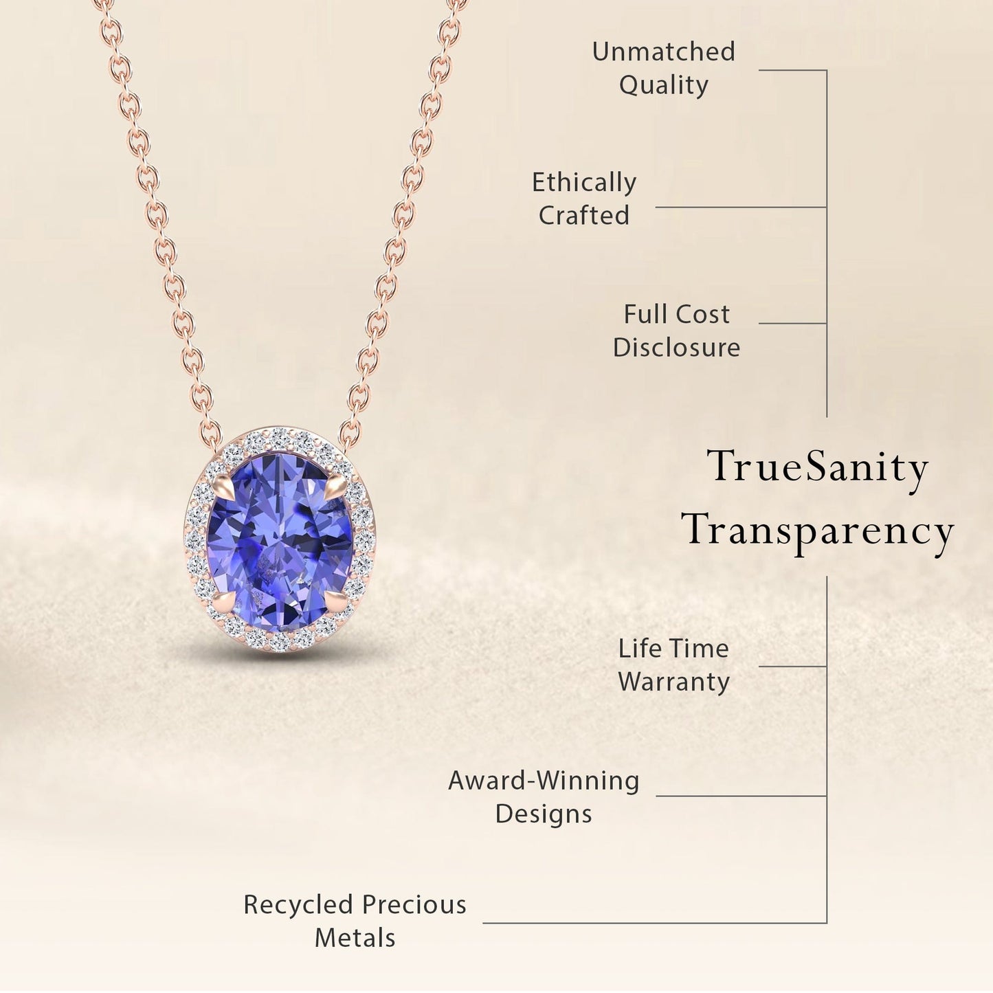 Tanzanite & Diamond Halo Necklace - Fabiola