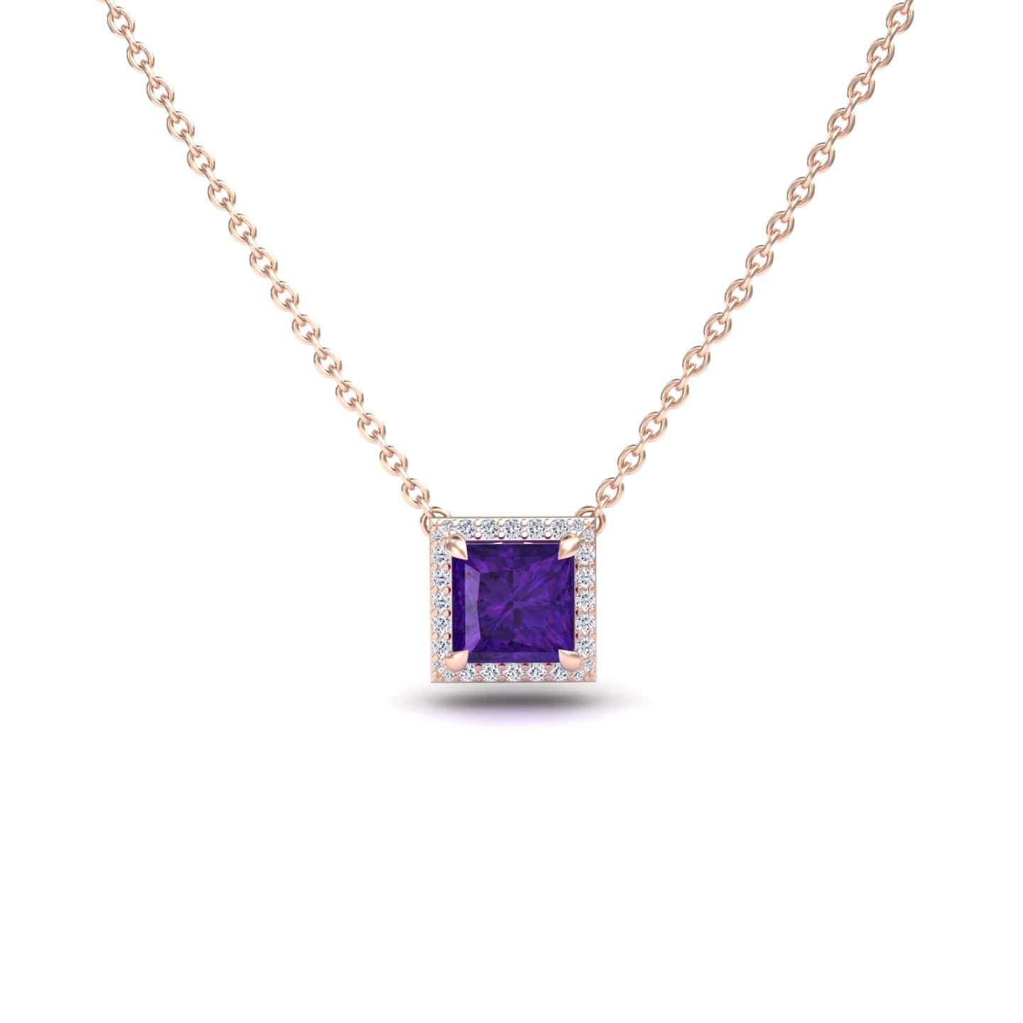 Amethyst & Diamond Halo Necklace - Gabriella