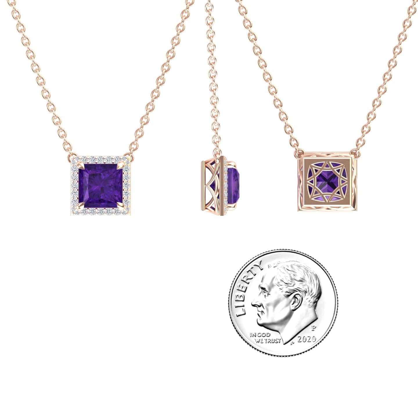 Amethyst & Diamond Halo Necklace - Gabriella